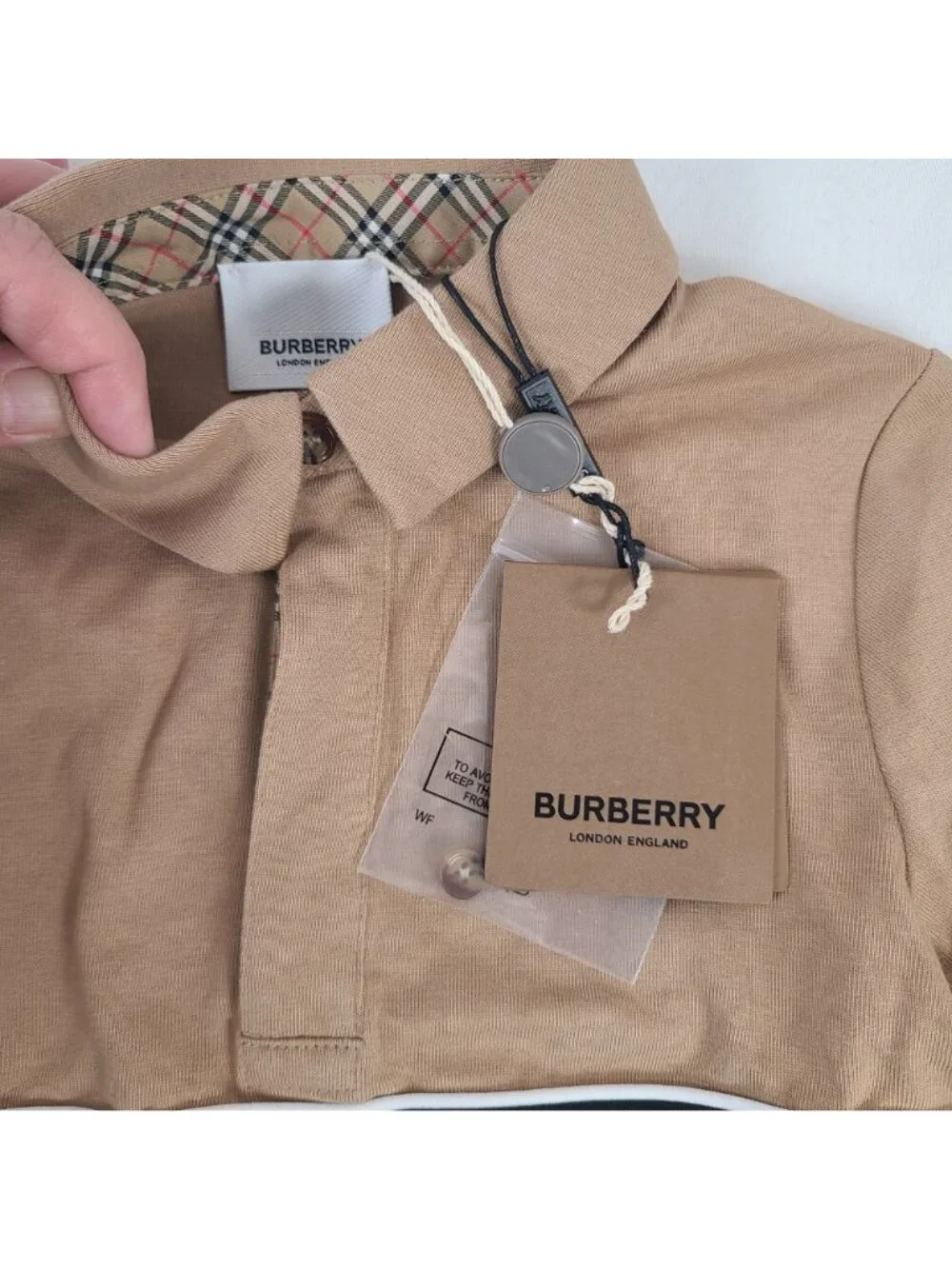 NEW Burberry Toddler Polo Shirt Beige & Black Panel Design Long Sleeves Size 2Y